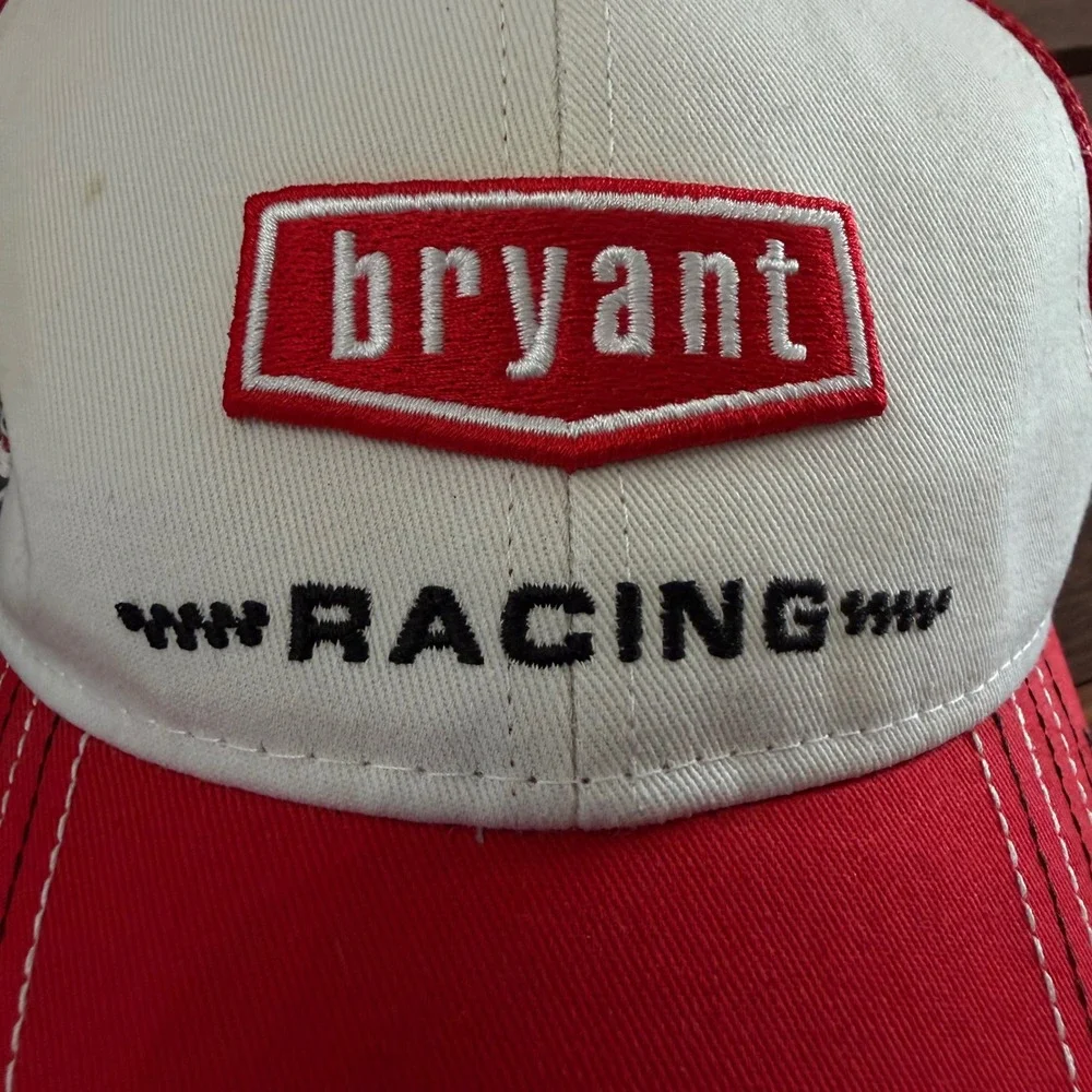 Bryant Racing Trucker Hat Red White Checkered Mesh Snapback Cap Automotive